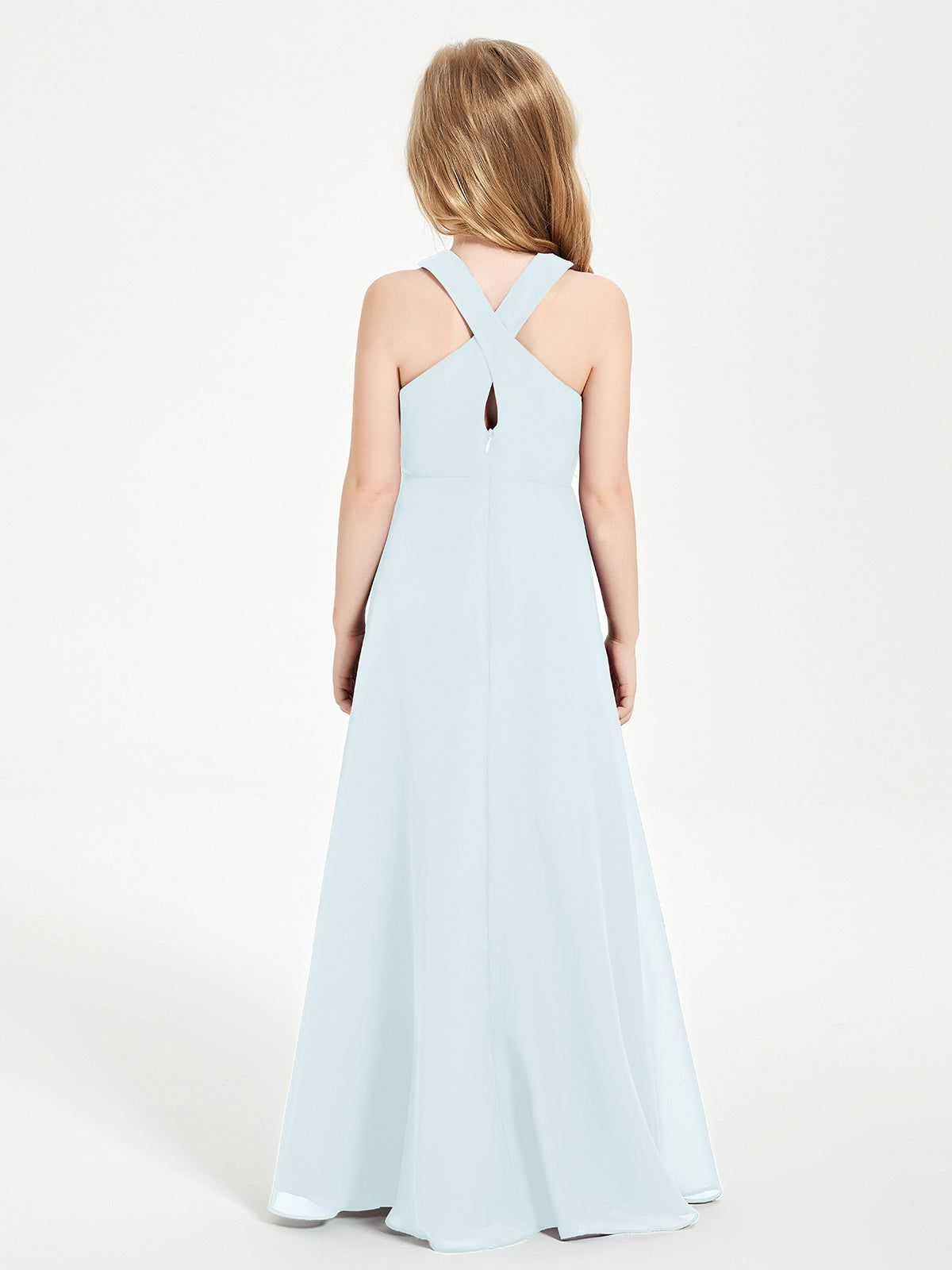 Grecian Neckline Long Dresses for Junior Bridesmaids Mist